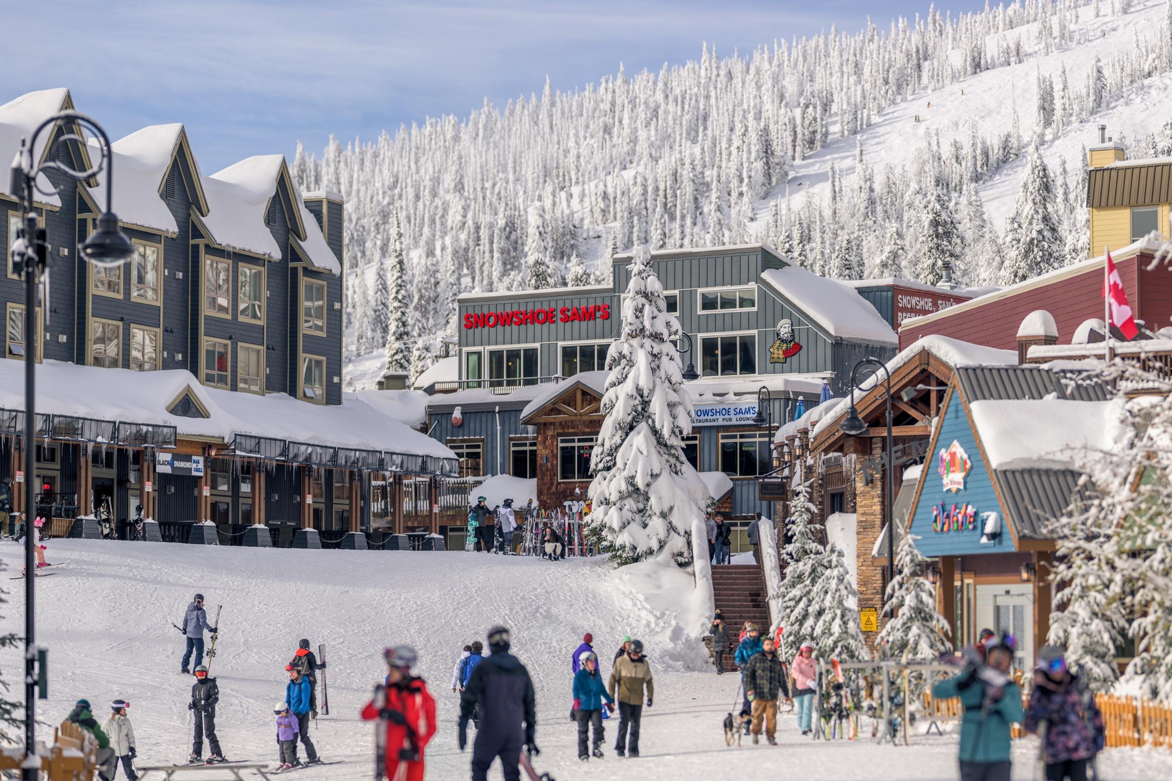 Big White village and ski slopes after fresh snowfall